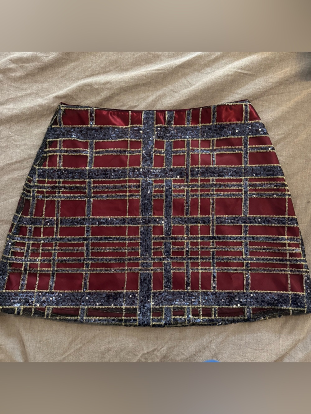 Tuckernuck Burgundy Plaid Mini Skirt with Navy & Gold Trim
